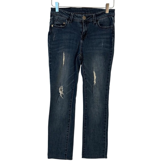 Elan | Women's Dark Blue Medium Wash Distressed Jeans Size Small - Picture 1 of 9